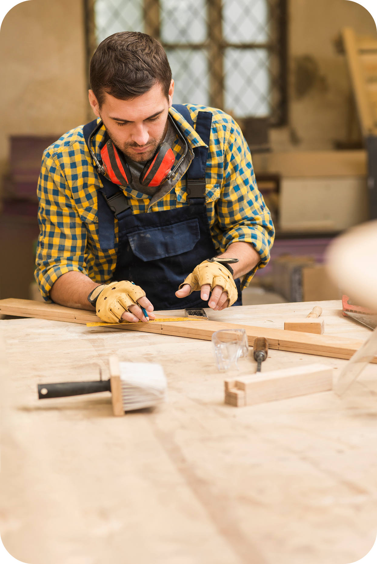 Handyman working in workshop
